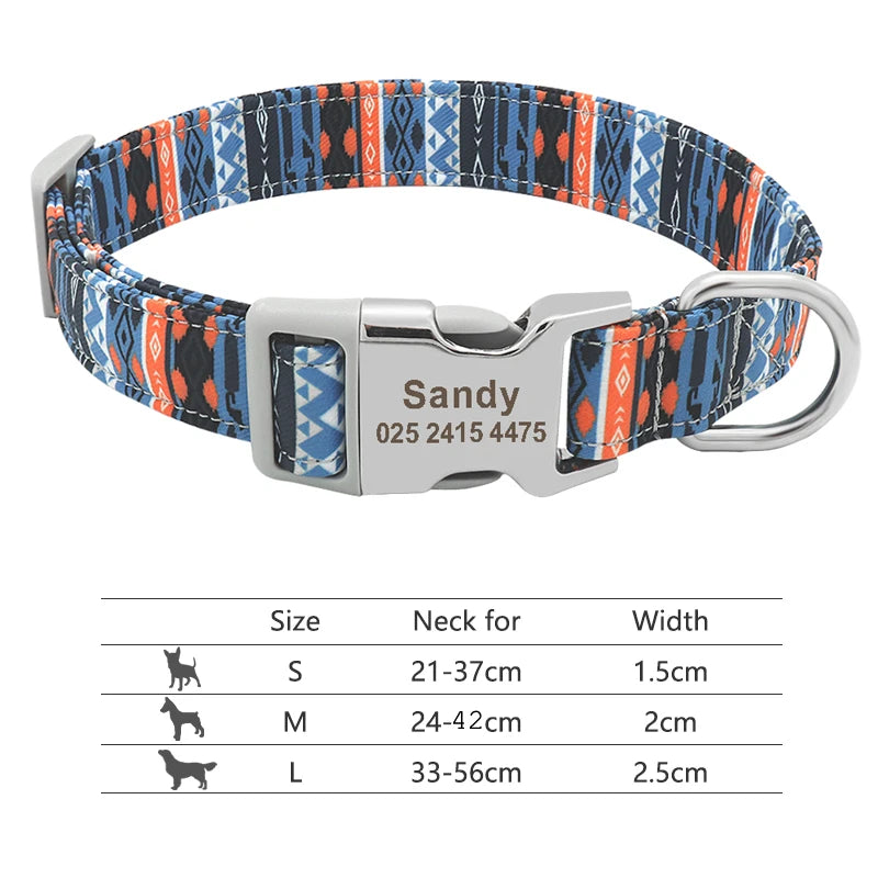 Adjustable Nylon Personalized Dog Collar with name