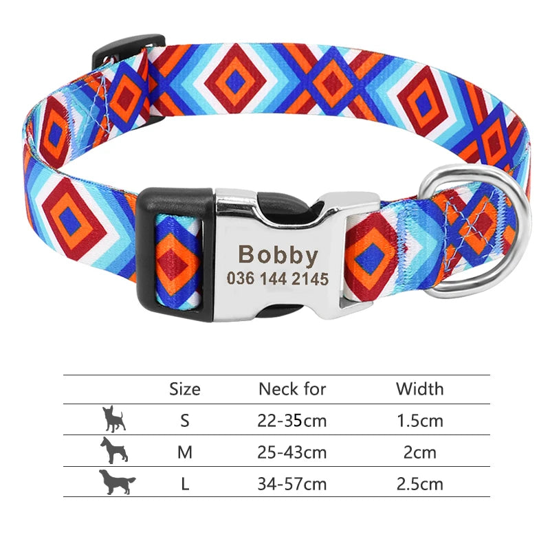 Adjustable Nylon Personalized Dog Collar with name