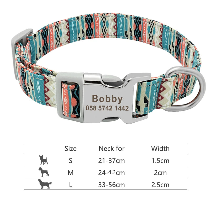 Adjustable Nylon Personalized Dog Collar with name