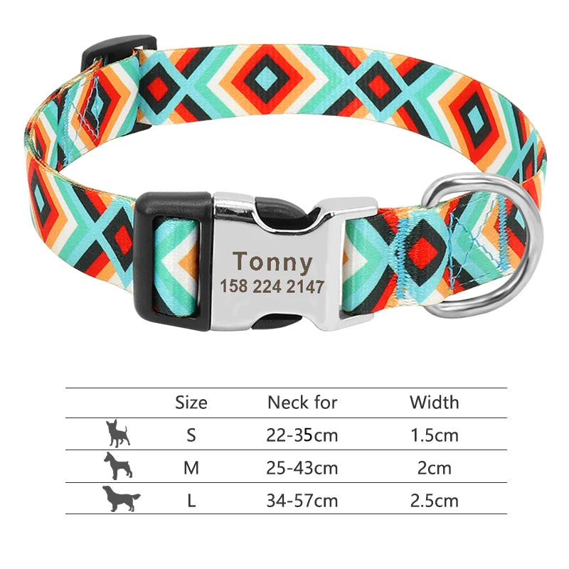 Adjustable Nylon Personalized Dog Collar with name