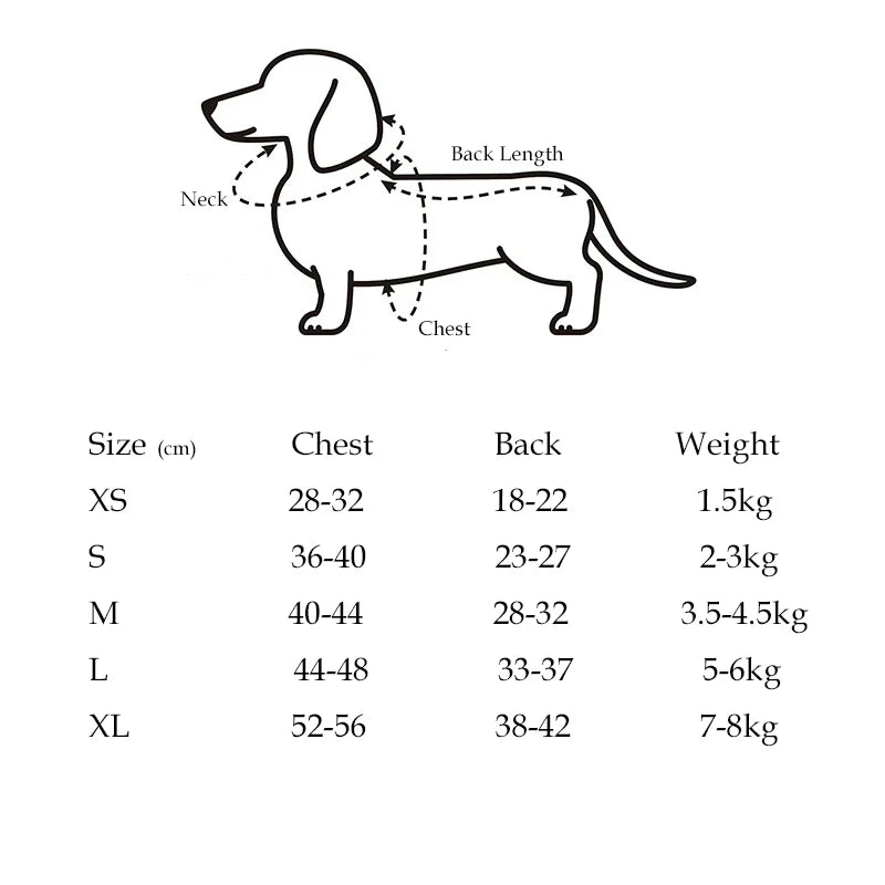 Measurement of jumpsuit for dogs
