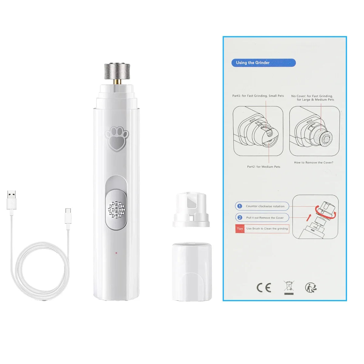 Painless Electric Pet Nail Grinder with Polisher Wheel