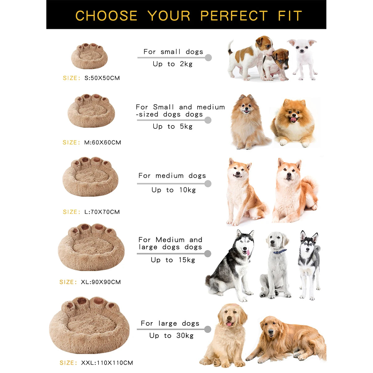 fluffy dog beds Sizes