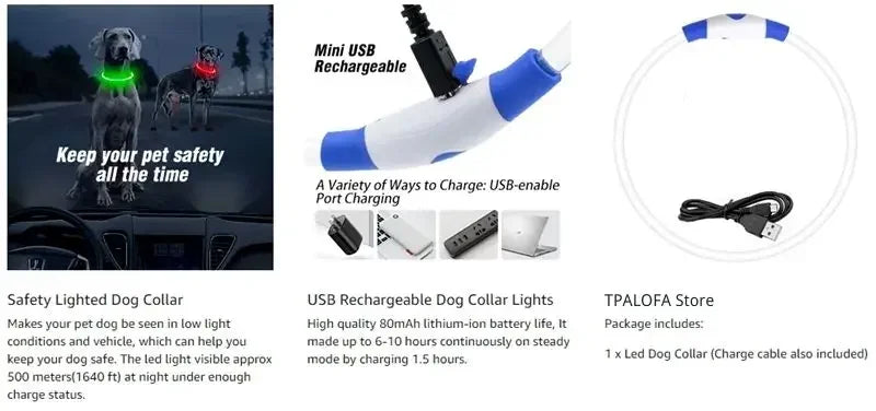 3 Modes USB Rechargeable LED Dog Collar