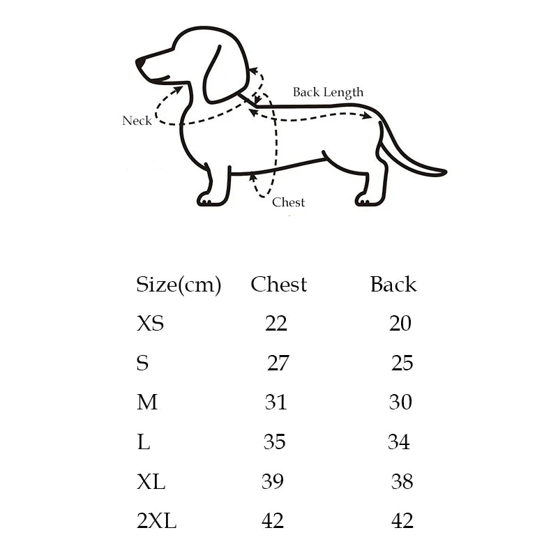 Dachshund Jumper Sizing Chart