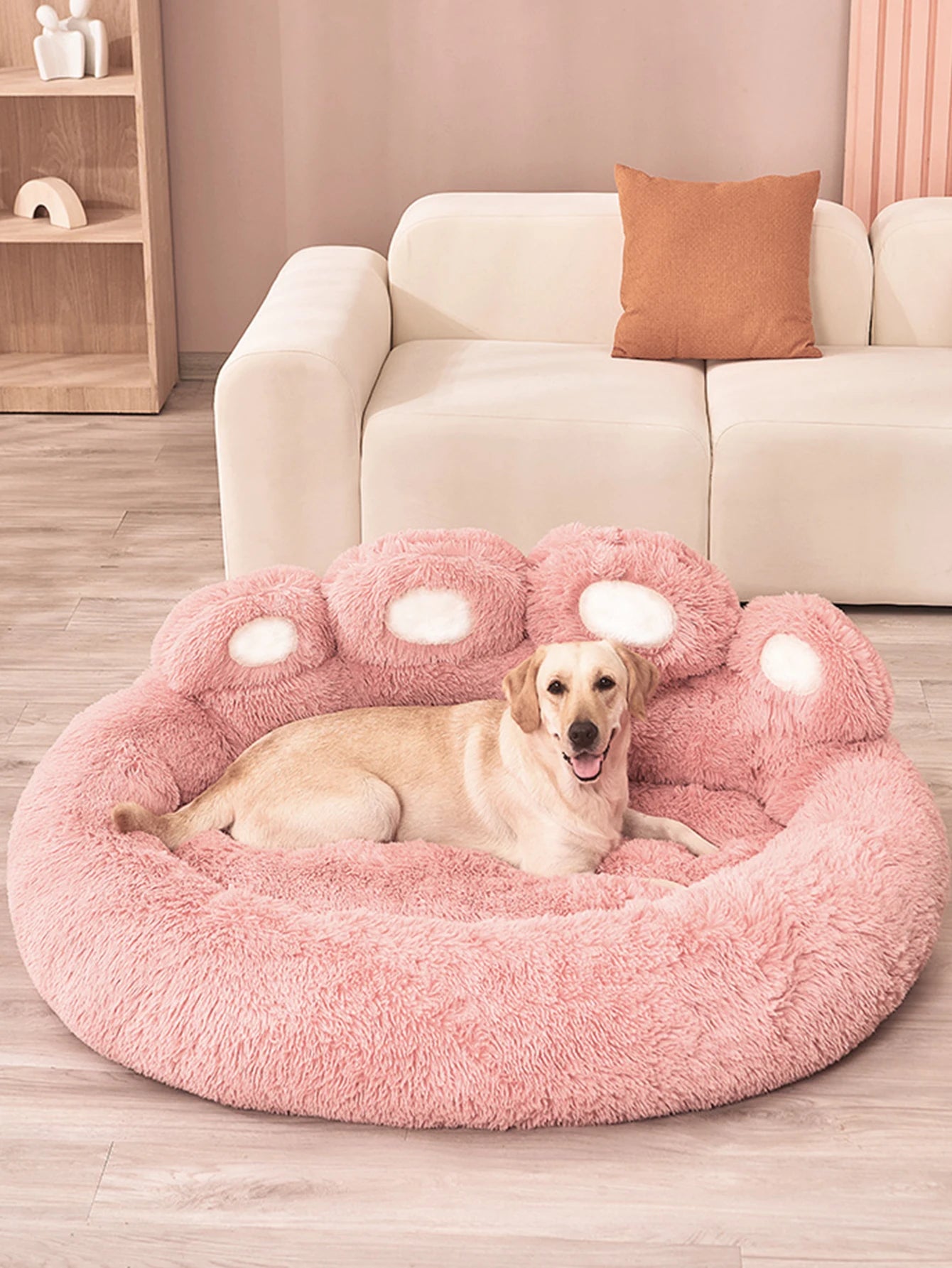 pink fluffy dog bed large