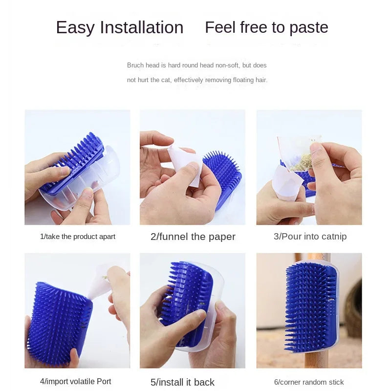 cat corner scratching rubbing brush