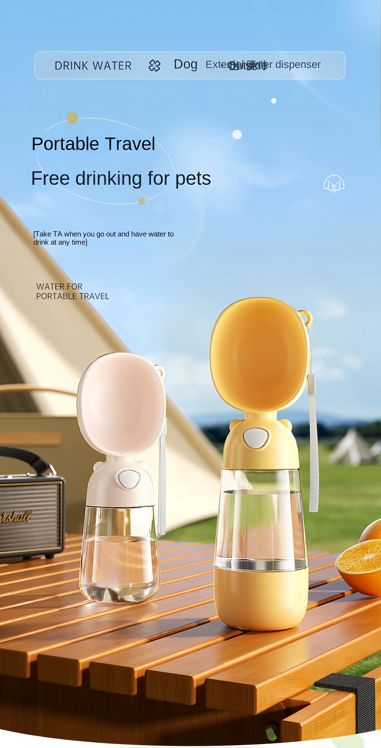 2 in 1 Dog Travel Water Bottle with Food Dispenser